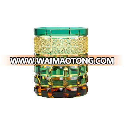 Edo kiriko glass amber old green cup Bohemia cup