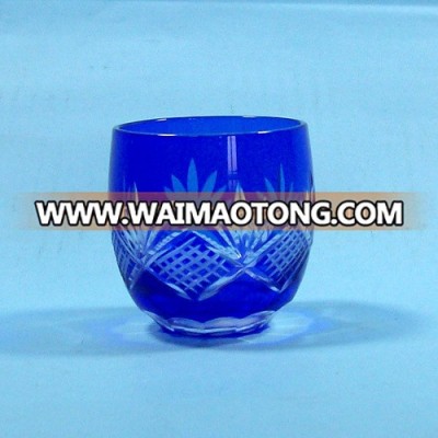 High quality custom cobalt blue colored hand engraved drinking glass Japanese sake cups