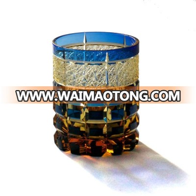 Edo kiriko amber blue old glass cup Czech glass